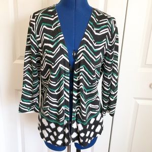 Chico’s Green Black And White Open Cardigan